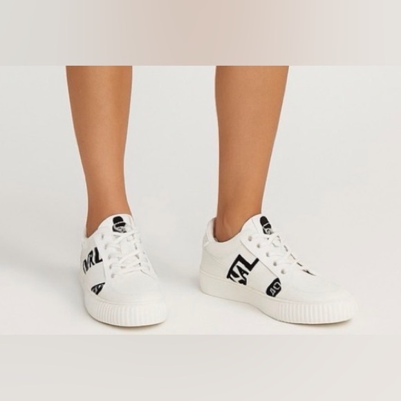Karl Lagerfeld Paris White Logo Sneakers with Rhinestone Heel-5.5M Women (D10)✨